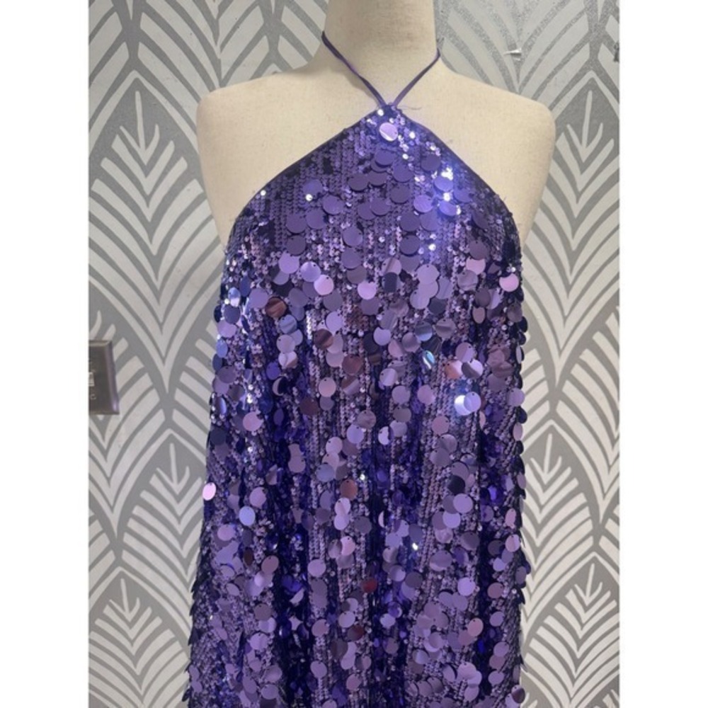 Princess Polly Purple Sequin Halter Mini Dress Open Back Party Disco US 2 - Picture 4 of 8